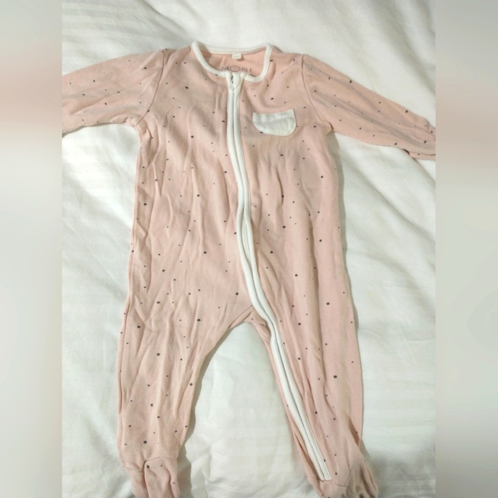 Soft Pink Baby Footed Pajamas with Polka Dots